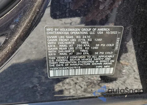 2023 Volkswagen Atlas Cross Sport Se из США, поврежденный, VIN 1V2DC2CAXPC207513